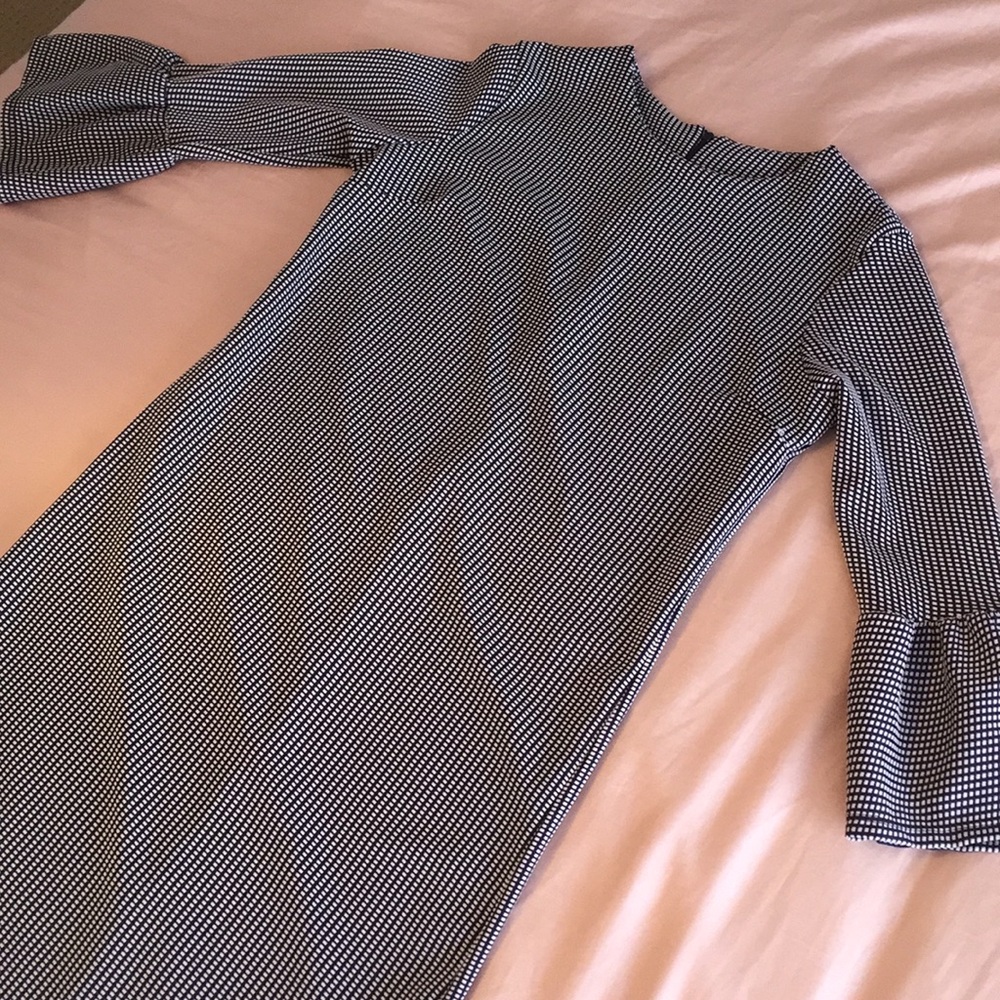 Peplum sleeve blue & white pin stripe dress